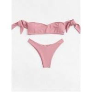 Off The Shoulder Self Tie Top With Hipster Bikini | Pre-Summer Sale